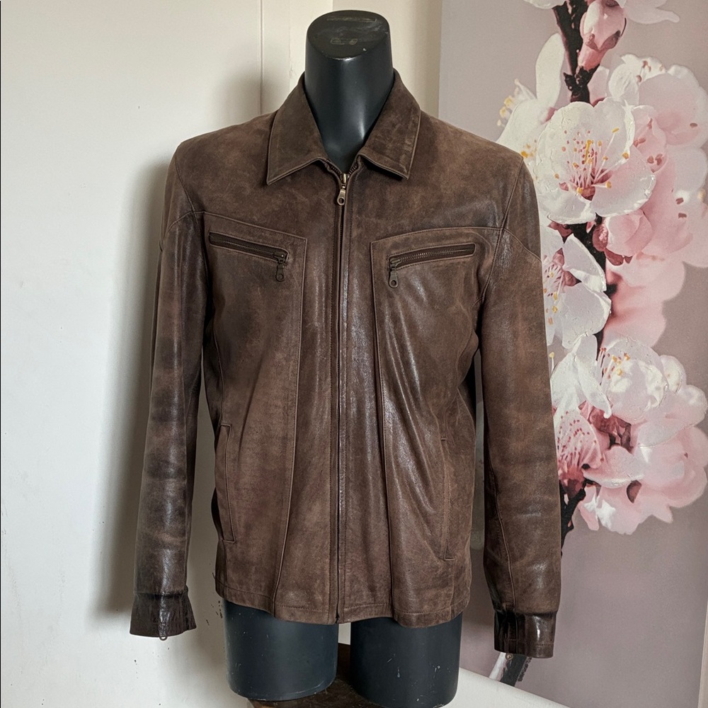Men's Brown Leather Bomber Jacket